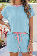 Blue Ribbed Casual Set
